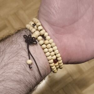 Wooden From Tibet Beaded Bracelet with Red Accent